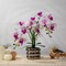 Artificial Orchids Flowers with Vase for Table Centerpieces, Floral Arrangements, Real Touch Faux White Orchid Phalaenopsis in Ceramic Vase for Home Wedding Kitchen Decoration (Silver Vase, White Purple)